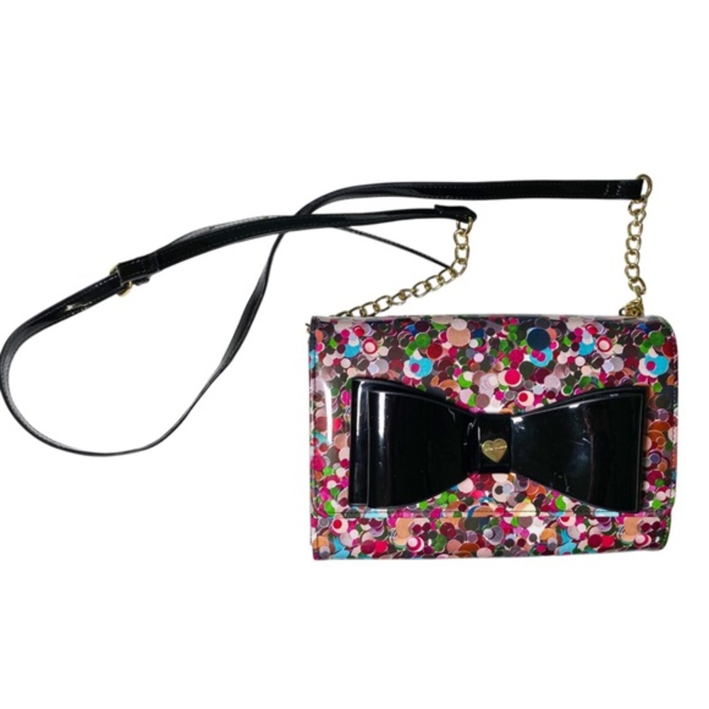 Betsey Johnson Multicolor Confetti Crossbody Bag with Black Bow - Picture 1 of 9